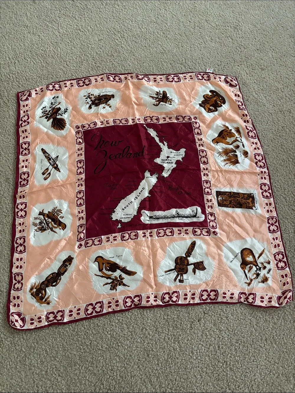 Vintage New Zealand Themed Decorative Scarf